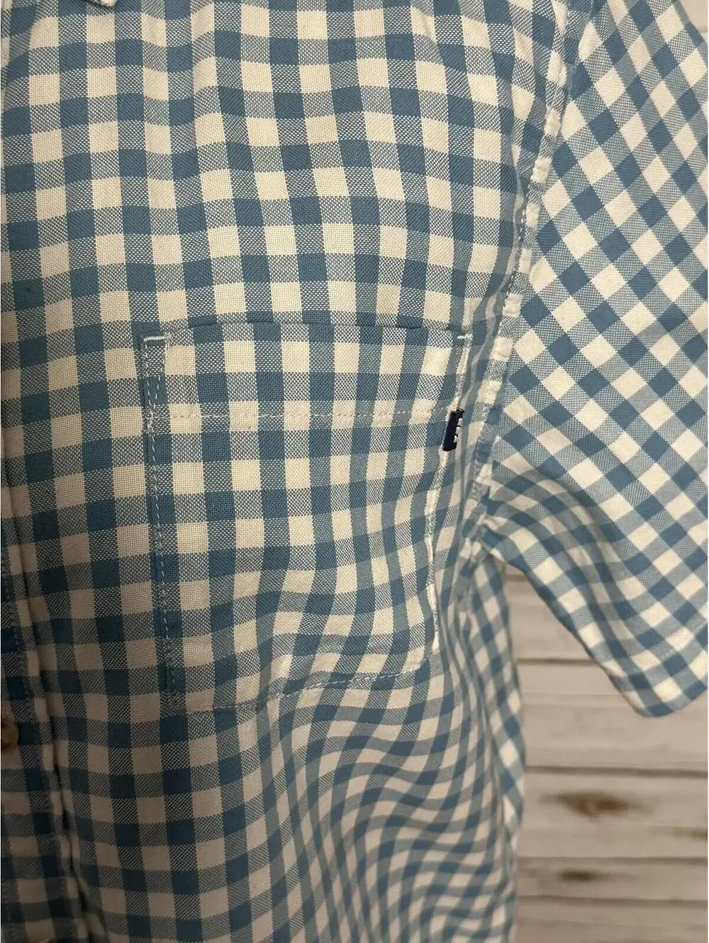 The North Face blue white gingham short sleeve button-up shirt Medium gorpcore